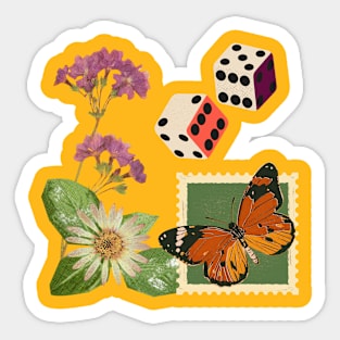 Roll The Dice Minimalist Butterfly Dice Flower Texture Sticker